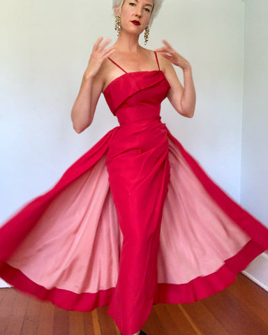 1950s “Emma Domb of California” Devil Red Taffeta Evening Gown