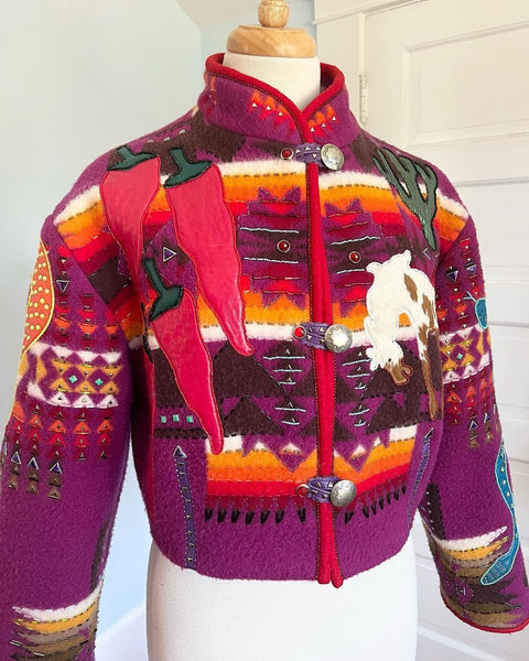 Designer One Of A Kind Vintage Pendleton Blanket Hand Embellished Jacket by “Jan Faulkner Leather Artist”
