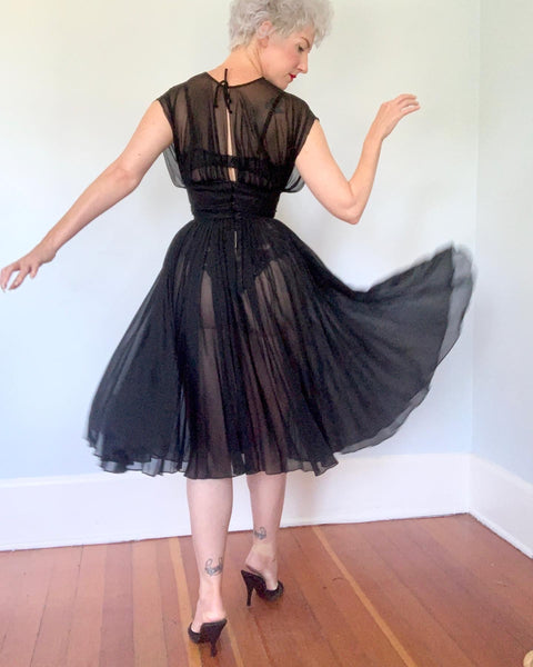 1950s Sheer Silk Chiffon Cocktail Dress