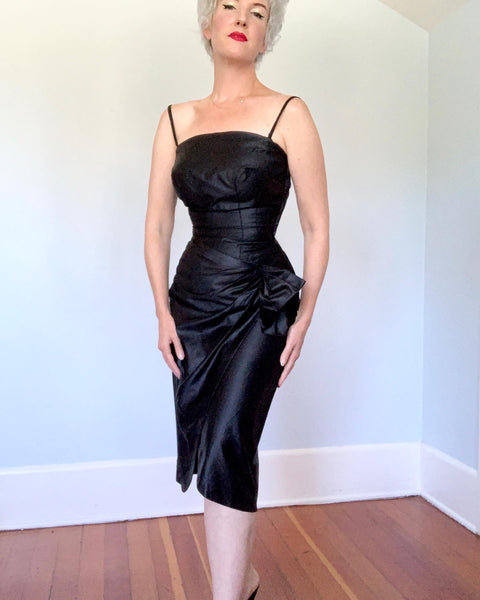 1950s Leather-Look Cotton Chintz Hourglass Cocktail Dress