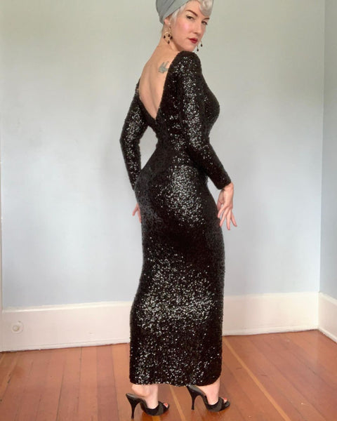 1960s “Gene Shelly’s Boutique Internationale” Hand Sequined Wool Gown