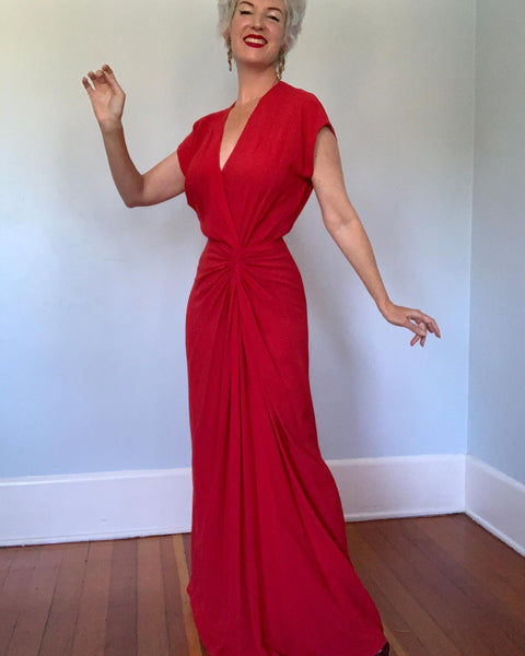 Custom Made 1940s Rayon Crepe Draped Evening Gown