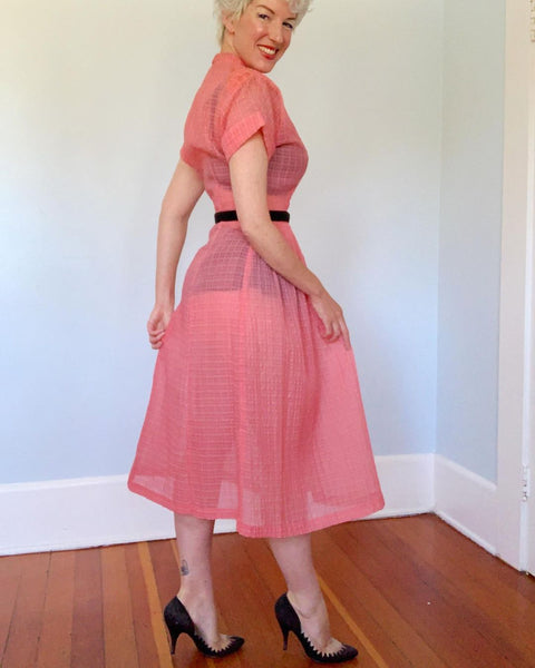 1940s Sheer Textured Nylon Day Dress