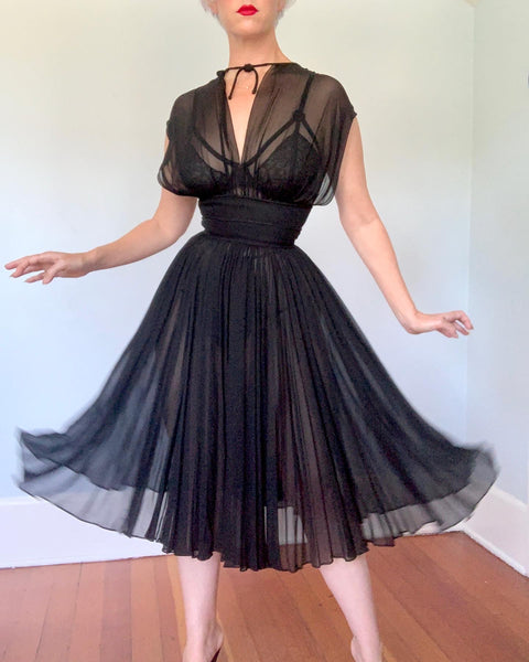 1950s Sheer Silk Chiffon Cocktail Dress