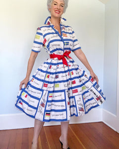 1950s Cotton Shirtwaist Dress w/ “I Love You” International Print