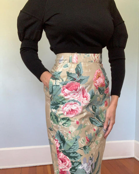 1980s “Karen Alexander” Cotton Chintz Pencil Skirt