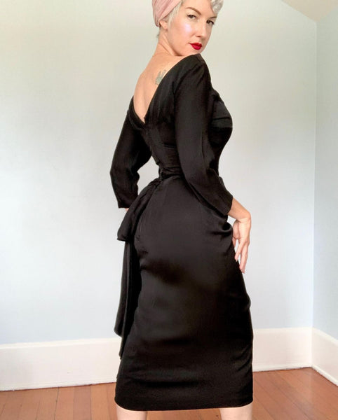 1950s Silk Jersey Draped Cocktail Dress