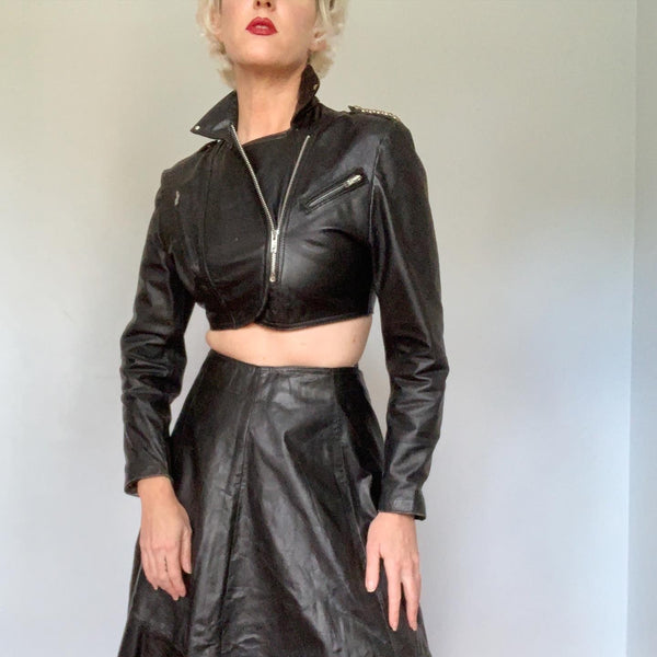 1980s / 1990s LEATHERMANIA Ultra Fitted & Cropped Hand Customized Leather Jacket