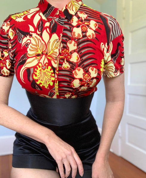 1990s “Betsey Johnson” 1940s Hawaiian Inspired Blouse