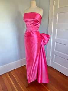 1950s Couture Neon Pink Silk Strapless Evening Gown a la Marilyn