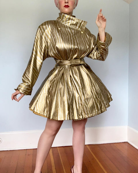 1980s Metallic Gold Vinyl Zebra Print Princess Raincoat