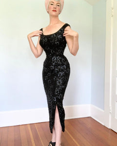 1950s Silk Hand Sequined Gown