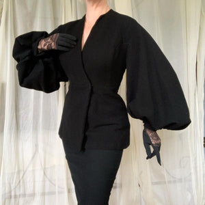 1940s Wool Crepe Parachute Sleeve Hourglass Suit Jacket by "Lilli Ann California Original"