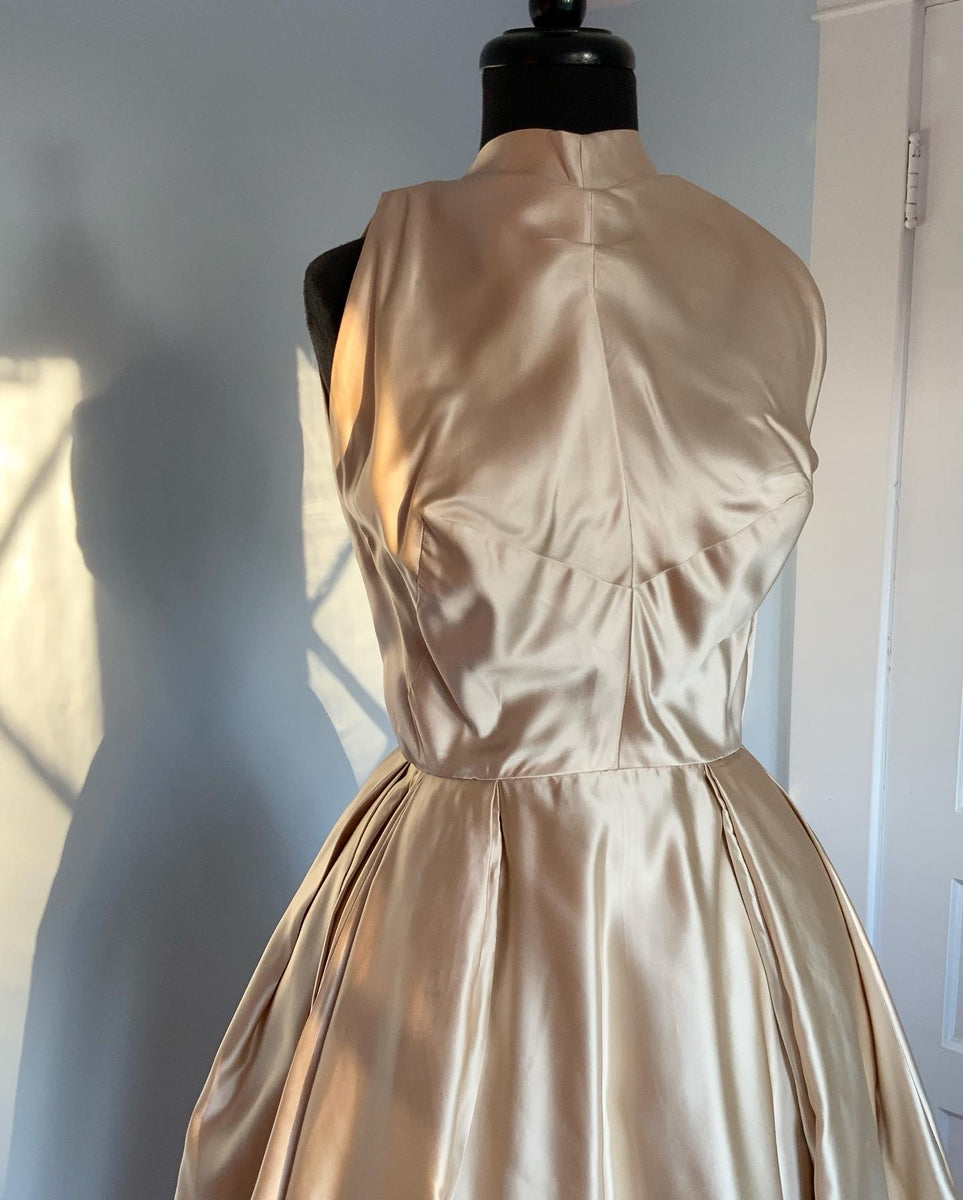 Couture 1950s Silk Peau de Soie Gown by 