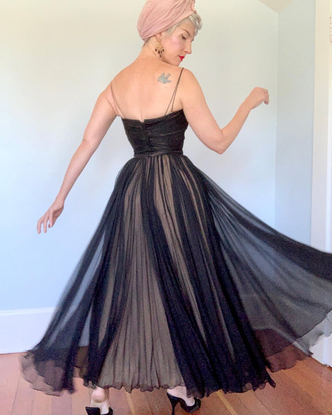 1950s Couture “Don Loper Beverly Hills” Silk Chiffon Over Silk Crepe Evening Gown