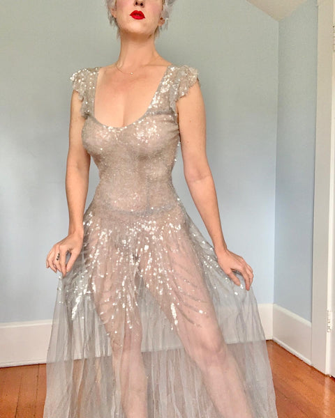 1930s Mesh Sequined Gown