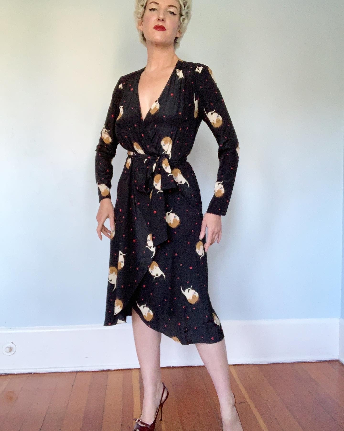 1970s "Hanae Mori for Neiman Marcus" Silky Wrap Style Cocktail Dress w butchwaxvintage 1970s "Hanae Mori for Neiman Marcus" Silky Wrap Style Cocktail Dress w butchwaxvintage