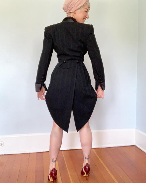 1970s "Alberto Makali" Cropped & Fitted Tuxedo Jacket w/ Tails