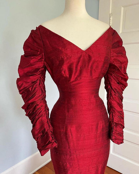 1990s does 1950s Custom Made Silk Hourglass Gown w/ Fishtail Hem