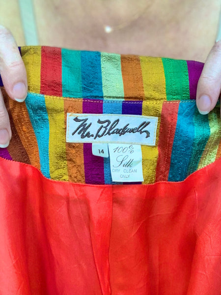 Designer 1960s Rainbow Striped Thai Silk Hourglass Blazer by “Mr. Blackwell”