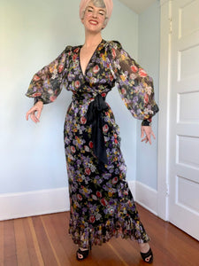 1980s Designer “Emanuel Ungaro Paris” Silk Textured Chiffon 2 Piece Floral Set