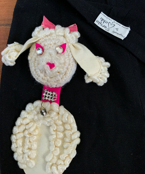 Deadstock 1950s Wool Jersey High Waisted Cigarette Pants w/ Hand Embellished Poodle by “Originals by Margie Webb”