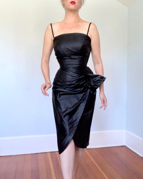 1950s Leather-Look Cotton Chintz Hourglass Cocktail Dress