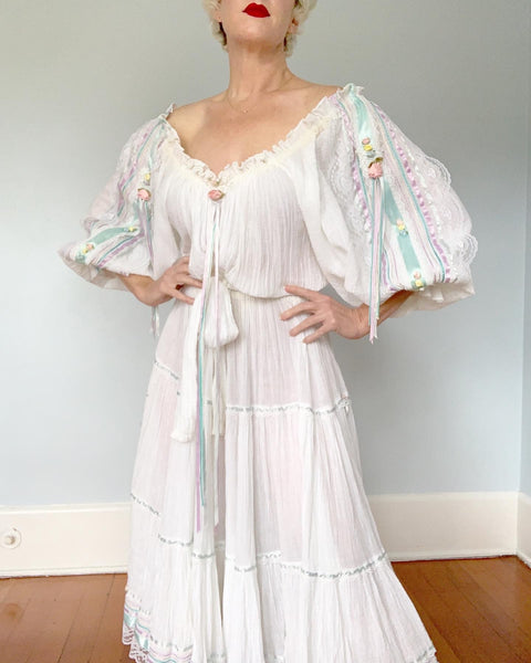 1970s / 1980s  "Anna Konya" Cotton Gauze Dream Peasant Dress