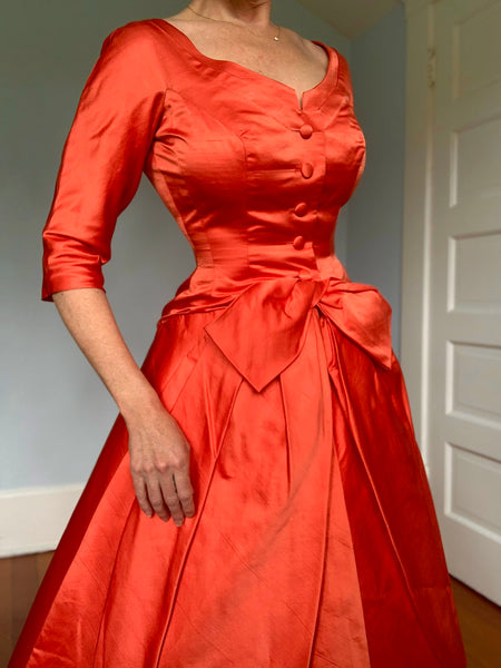 Couture 1950s Raw Silk Party Dress (Label-less but extremely Dior in style)