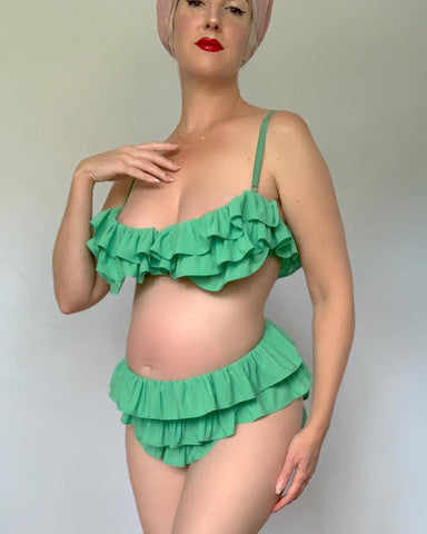 Darling 1980s Designer Mint Green Ruffled Bikini by "Norma Kamali"