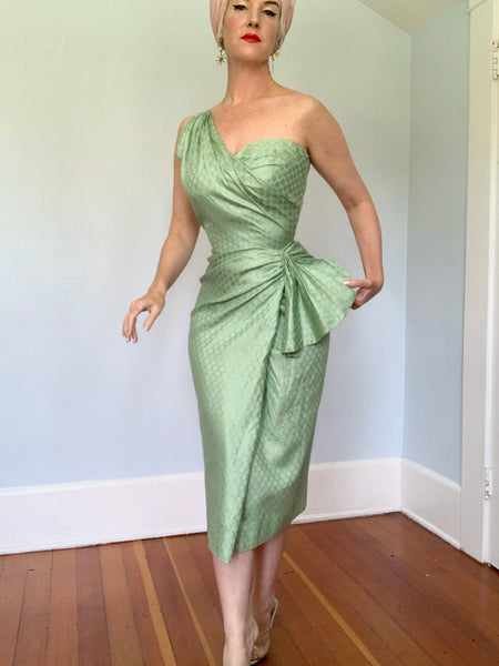 Late 1940s Polished Cotton Faux Sarong Cocktail Dress by “Barnett Originals California”