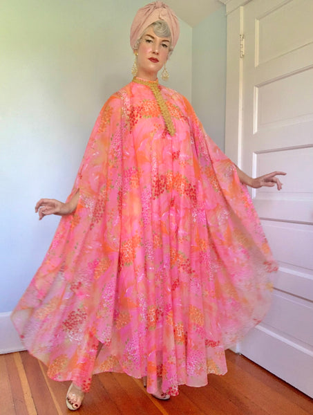 The Ultimate 1960s Semi Sheer Glowing Chiffon Mega Caftan w/ Attached Under-Slip