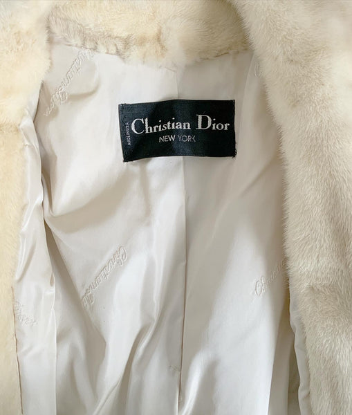 Pristine 1970s / 1980s "Christian Dior New York" White Mink Fur Fit n' Flare Stroller Coat with Belt for "Garfinckel's of Washington D.C."