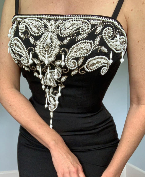 1950s “Mr. Blackwell Custom” Hourglass Hand Embellished Rhinestone Gown