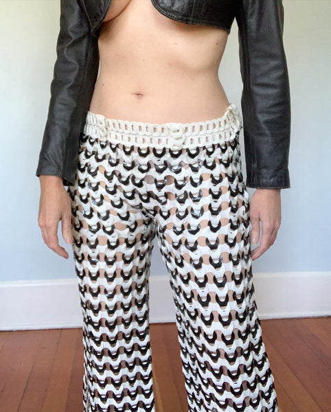 One of a Kind 1970s Custom Made Low Rise Plastic Loop Bell Bottom Pants