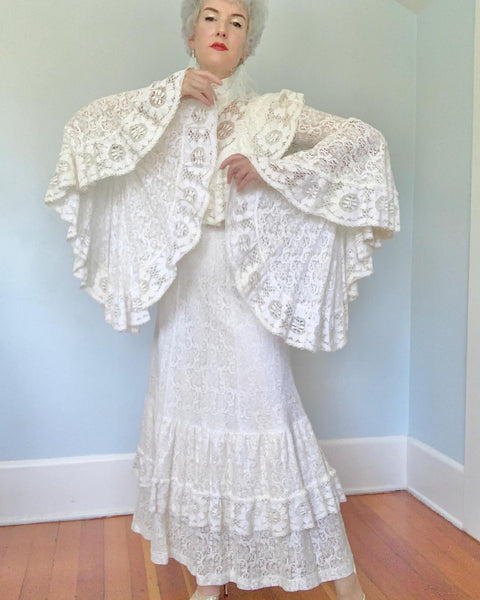 1960s Handmade Cotton Lace Bohemian Gown