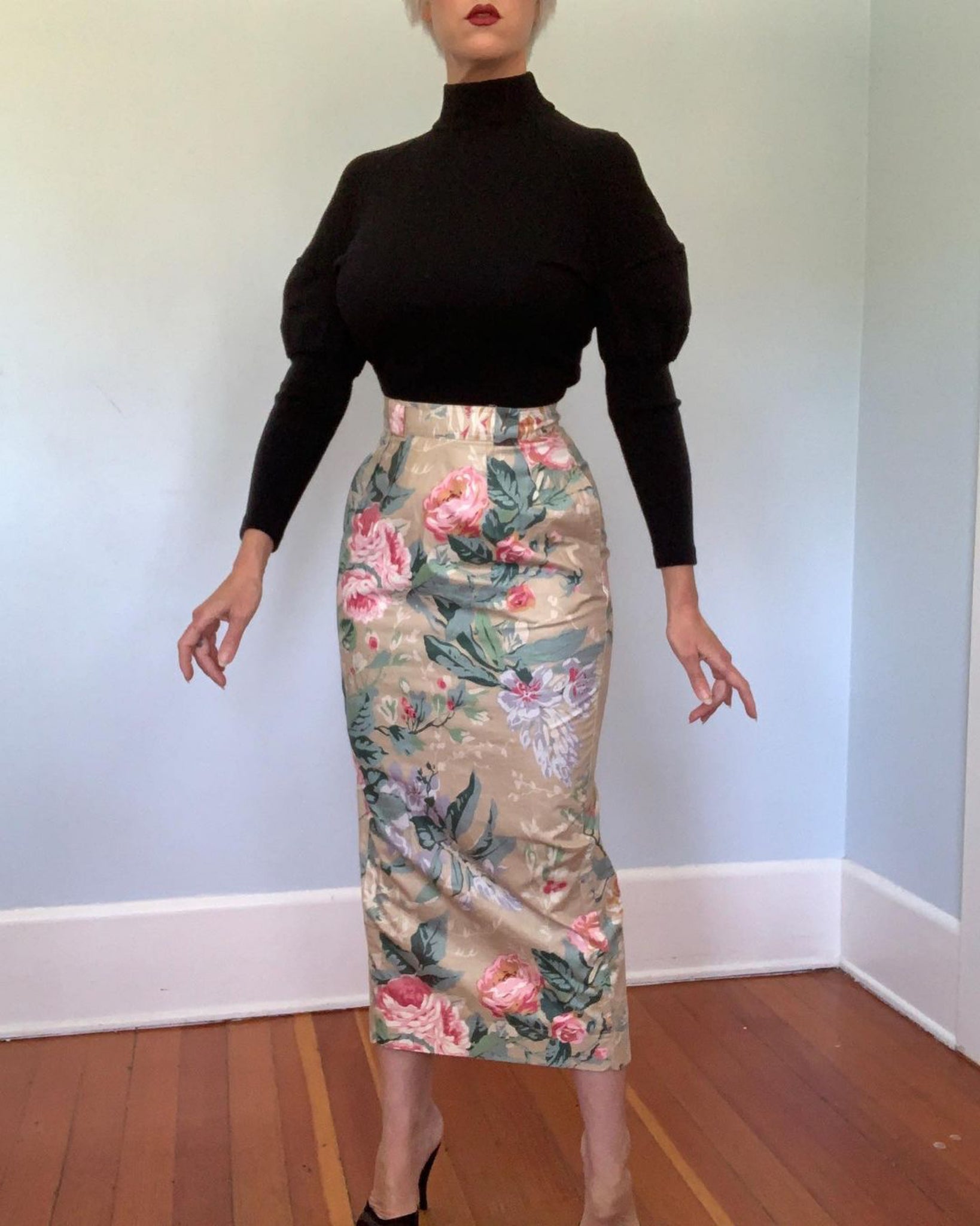 1980s “Karen Alexander” Cotton Chintz Pencil Skirt