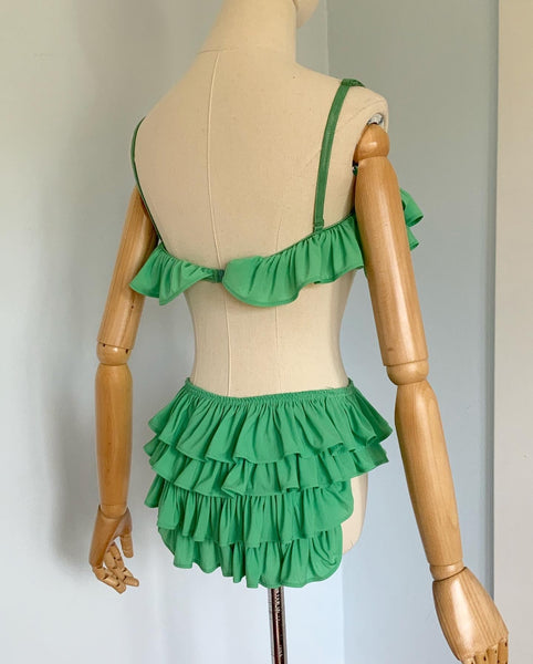 Darling 1980s Designer Mint Green Ruffled Bikini by "Norma Kamali"