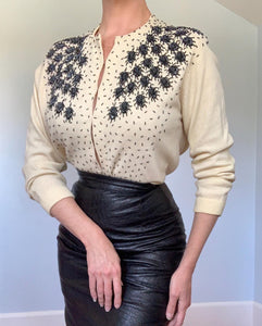 Killer 1950s Hand Beaded Spider Insect Sweater by "Style Sweater Co."