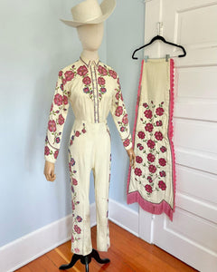 1950s Rayon Gabardine 3 Piece Hand Painted Cowgirl Suit