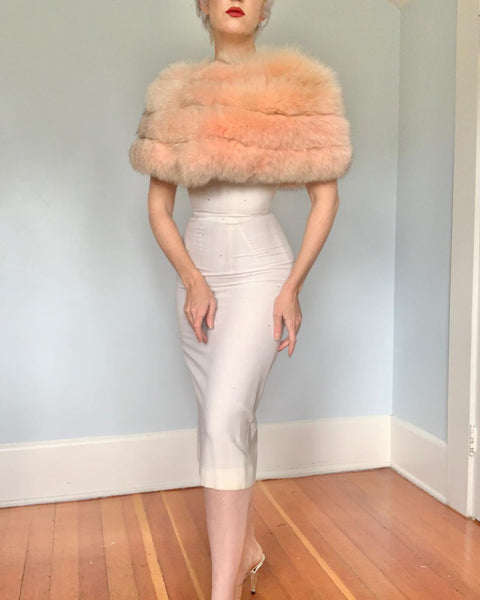 1950s Peachy Pink Dyed Fox Fur Stole