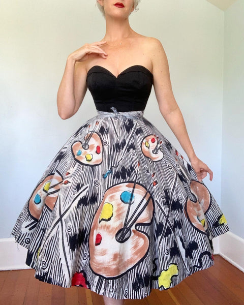 1950s Hand Painted Mexican Cotton Circle Skirt - Signed by Artist