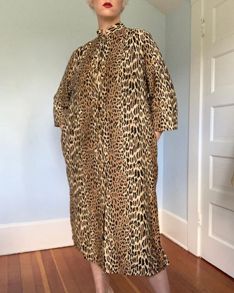 1950s Combed Cotton Leopard Trapeze Dress