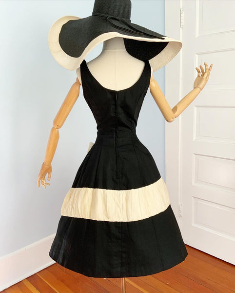 1950s Cotton Pique Party Dress with Silk Organza Wrap-Around Bow Detailing