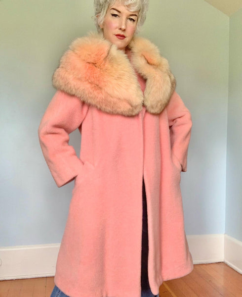 1950s “Lilli Ann of Paris & San Francisco” Pink Mohair Swing Coat