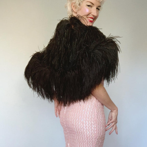 Vintage Ostrich Feather Cape on Satin by "The Ann Lawrence Collection - Santa Fe, NM"
