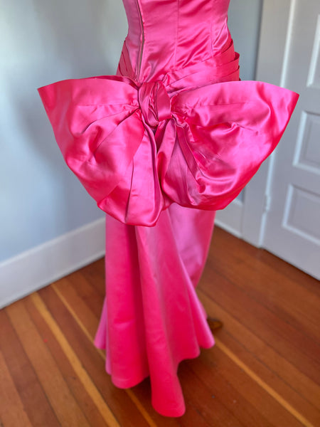 1950s Couture Neon Pink Silk Strapless Evening Gown a la Marilyn