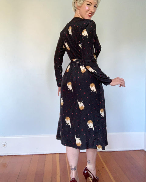 1970s "Hanae Mori for Neiman Marcus" Silky Wrap Style Cocktail Dress with Tie Belt