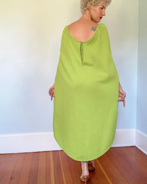 1960s Chartreuse Acid Green Hourglass Jumpsuit with Attached Cocoon Cape by "Kristine's Kreations"