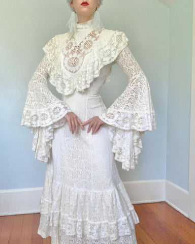 1960s Handmade Cotton Lace Bohemian Gown